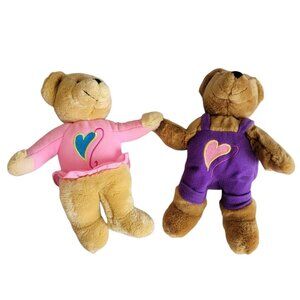 Hallmark Kiss Kiss Bears 10 inch Plush Hold Hands Hearts Valentines Day Lot of 2